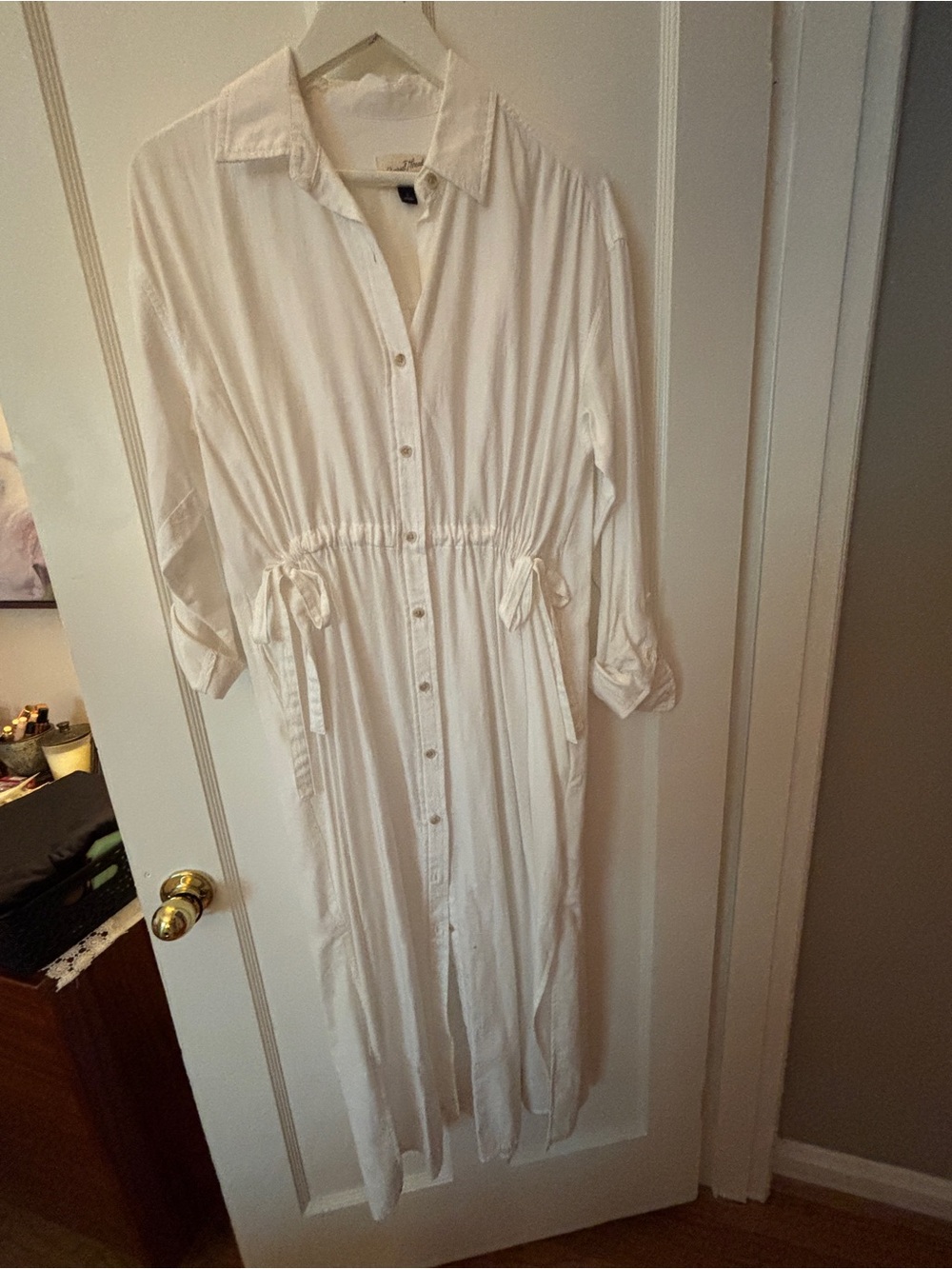 Universal Thread White Button-Front Maxi Shirt Dress with Drawstring